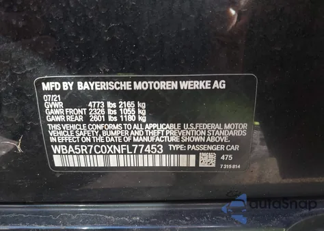 2022 BMW 330I xDrive from USA, damaged, VIN WBA5R7C0XNFL77453